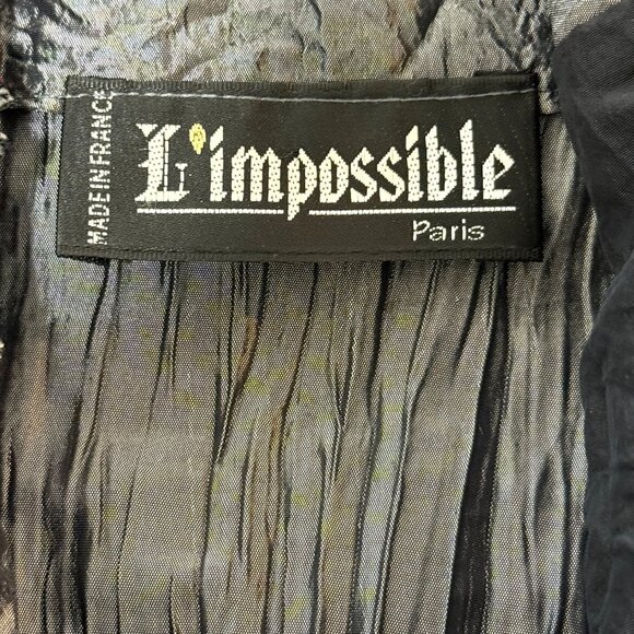 LImpossible Paris Button-Up Crinkle Tunic Top Black Silver Art France Size 1X - Picture 4 of 8